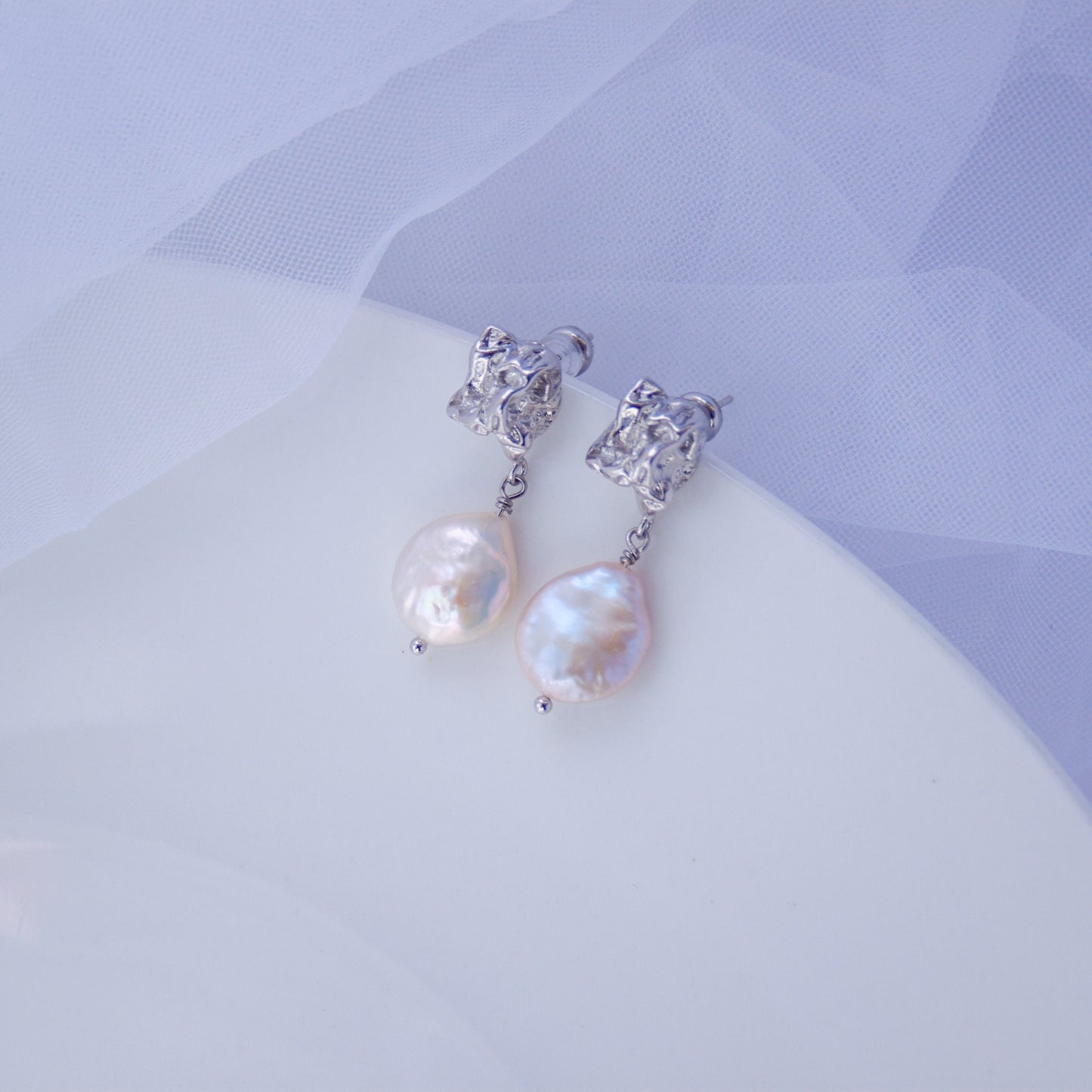 Elegant Baroque Pearl Drop Earrings – Irregular Coin Pearl Earrings for Women, Dainty Freshwater Pearl Jewelry, Gift for Wife or Bridal Jewelry
