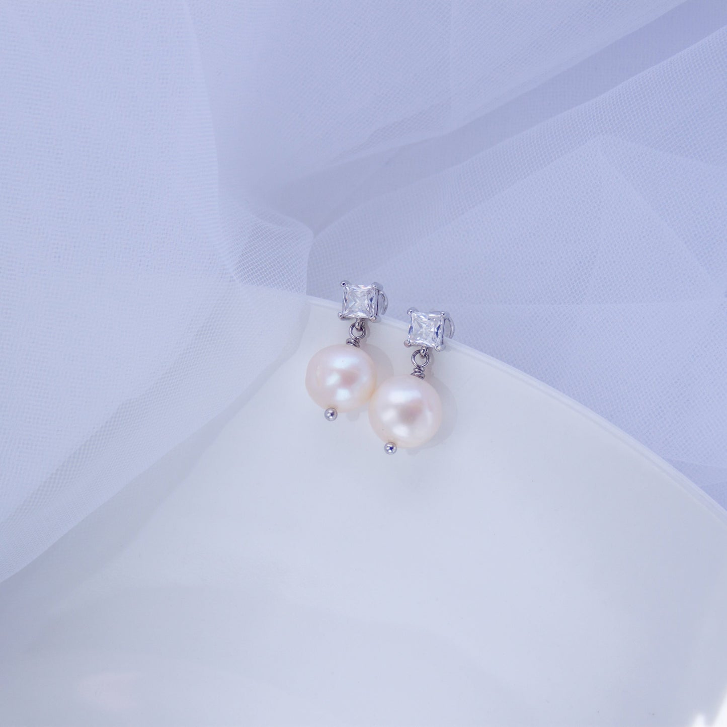 Freshwater Pearl Drop Earrings with CZ Accent – Minimalist Gift