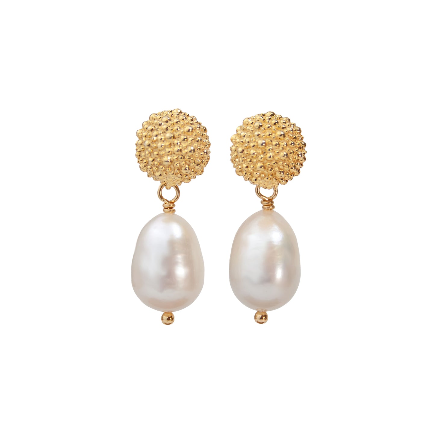 Gold textured pearl earrings
