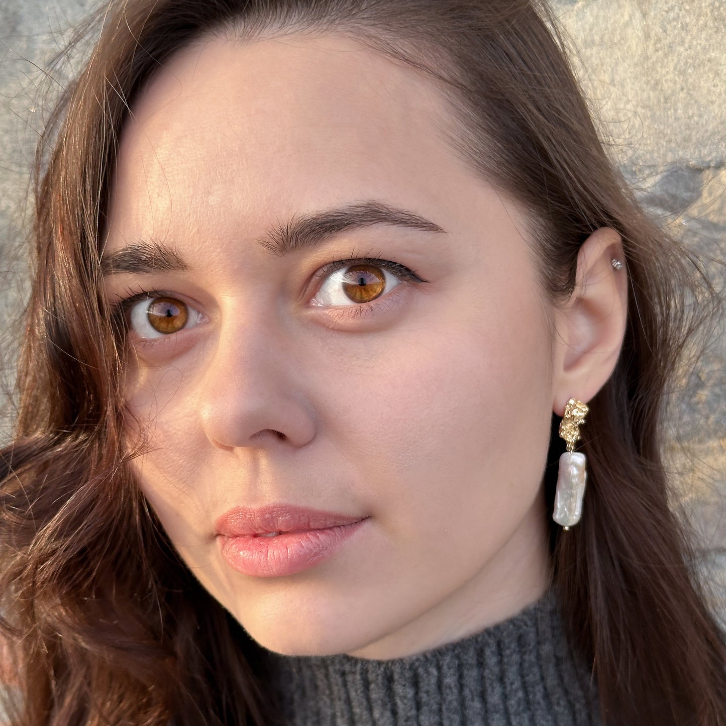Large baroque freshwater pearl drop earrings with gold details