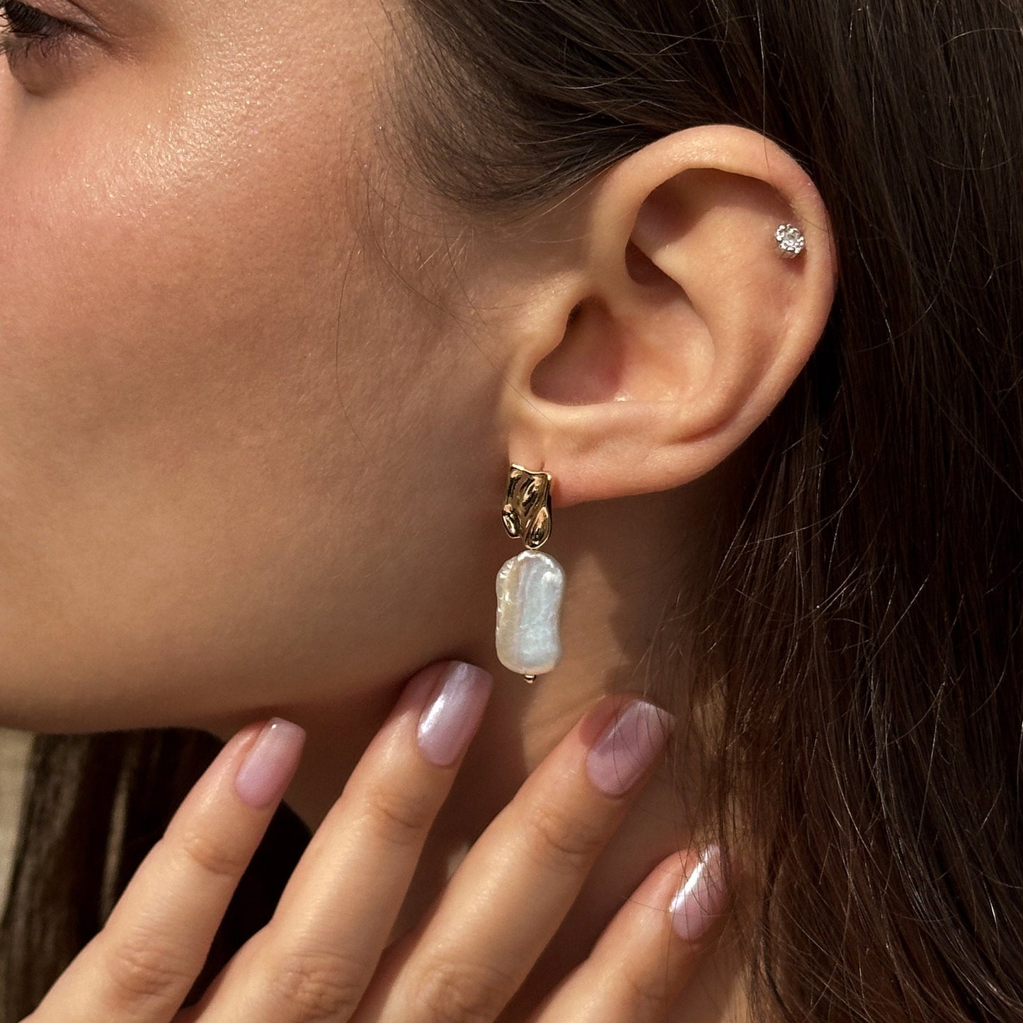 Gold baroque pearl drop earrings