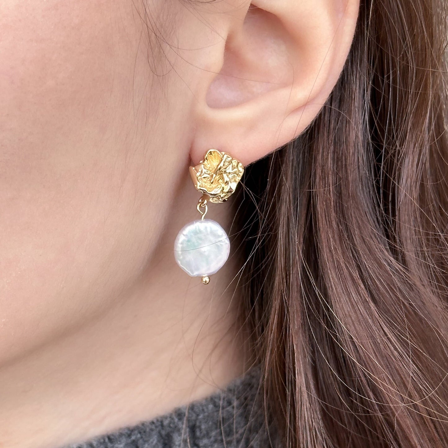 Baroque coin pearl drop earrings