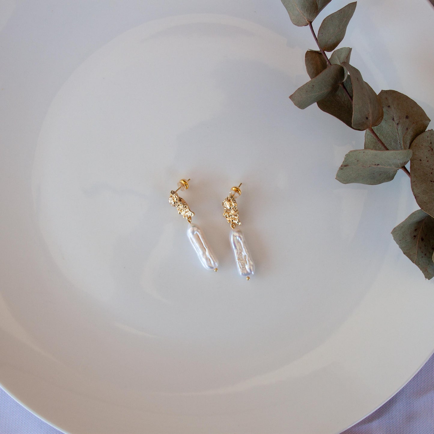 Large baroque freshwater pearl drop earrings with gold details