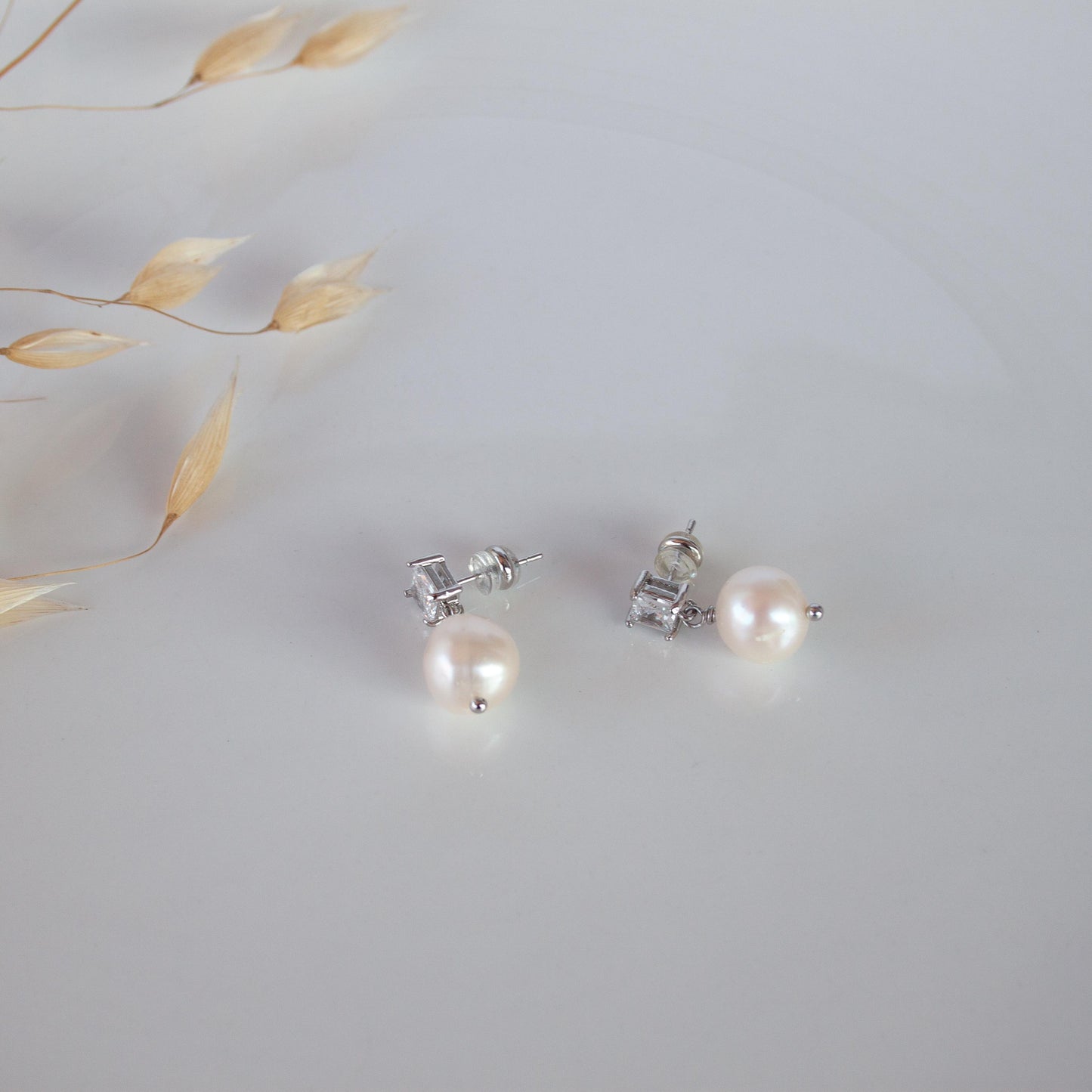 Freshwater Pearl Drop Earrings with CZ Accent – Minimalist Gift