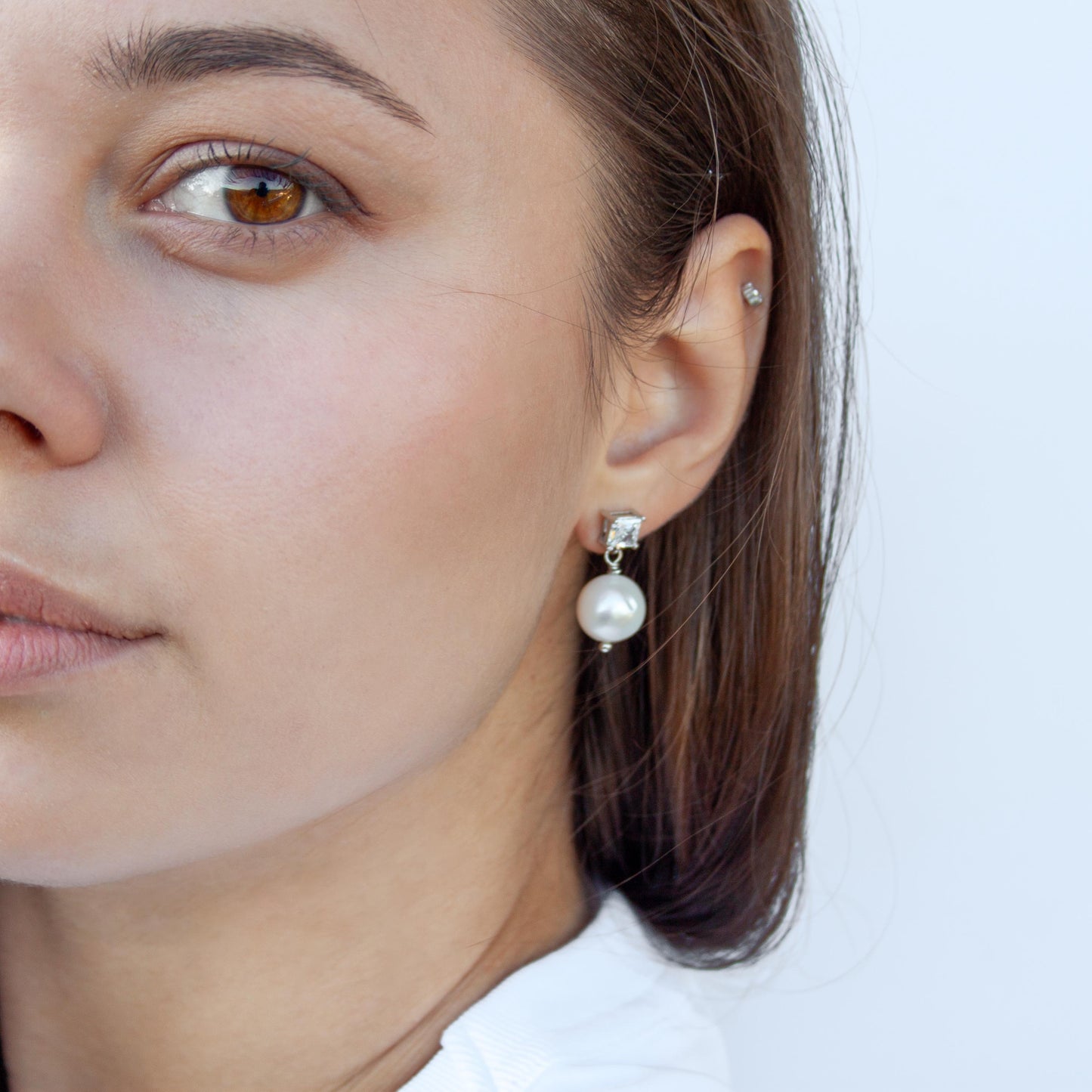 Freshwater Pearl Drop Earrings with CZ Accent – Minimalist Gift