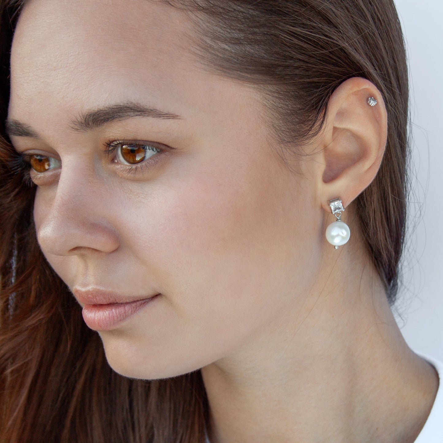 Freshwater Pearl Drop Earrings with CZ Accent – Minimalist Gift