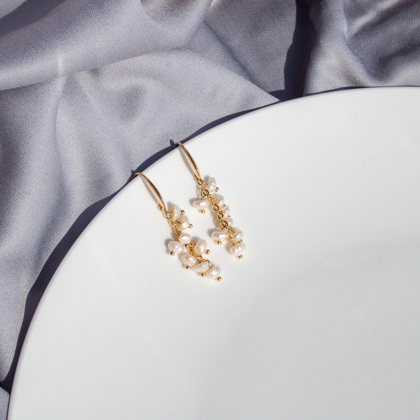 Cluster pearl hook earrings