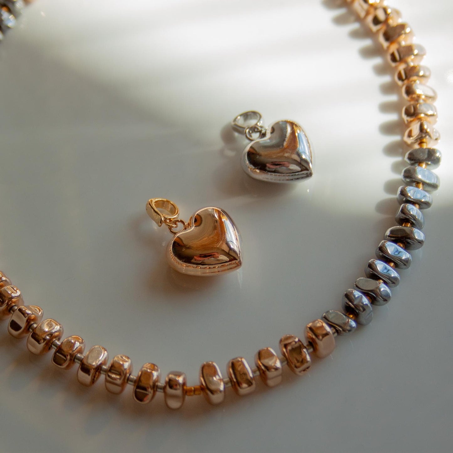 Puffed heart chrome necklace