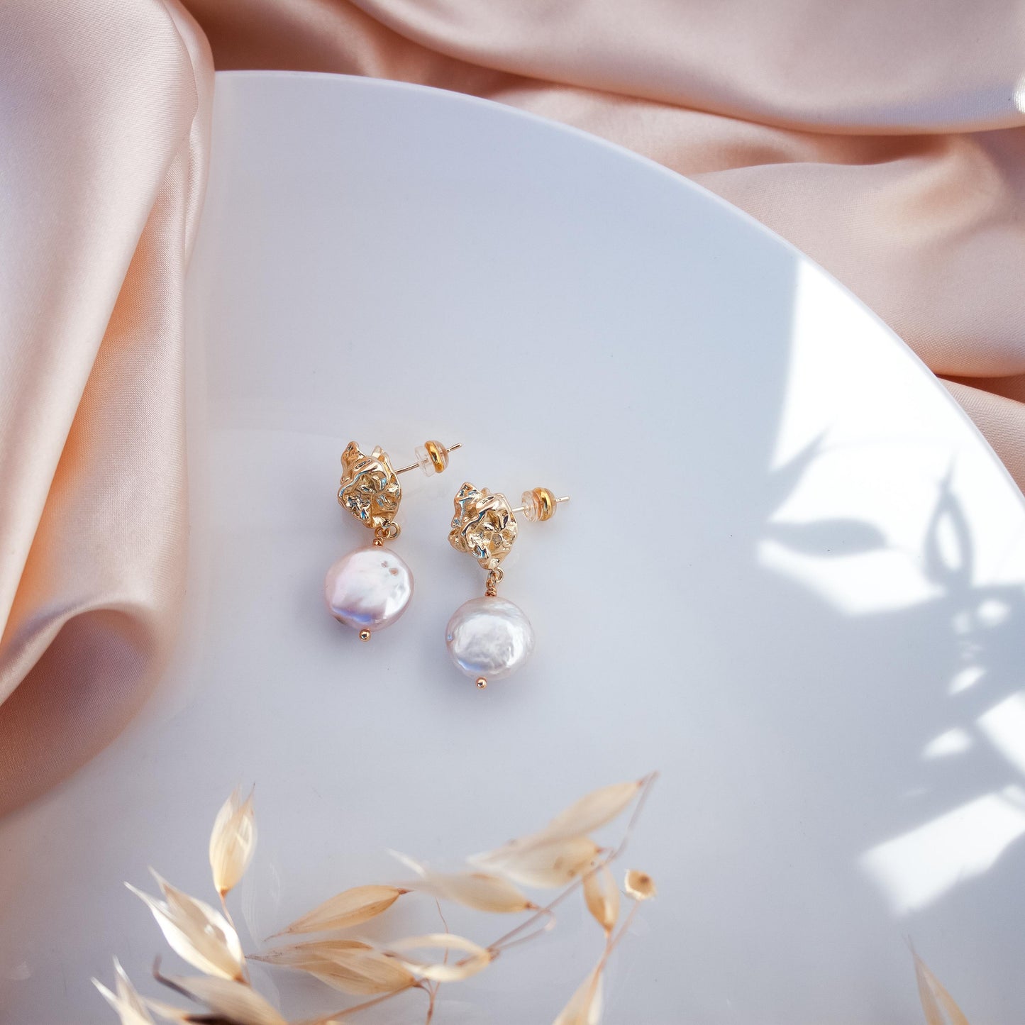 Baroque coin pearl drop earrings