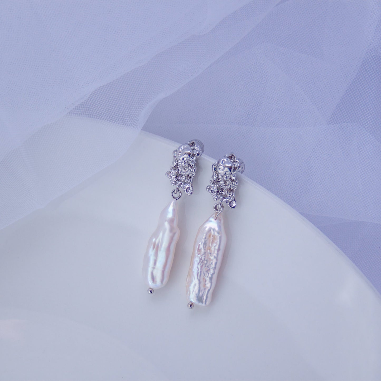 Long Biwa Baroque Pearl Earrings – Elegant Bridal Jewelry, Freshwater Pearl Wedding Earrings, Gift for He