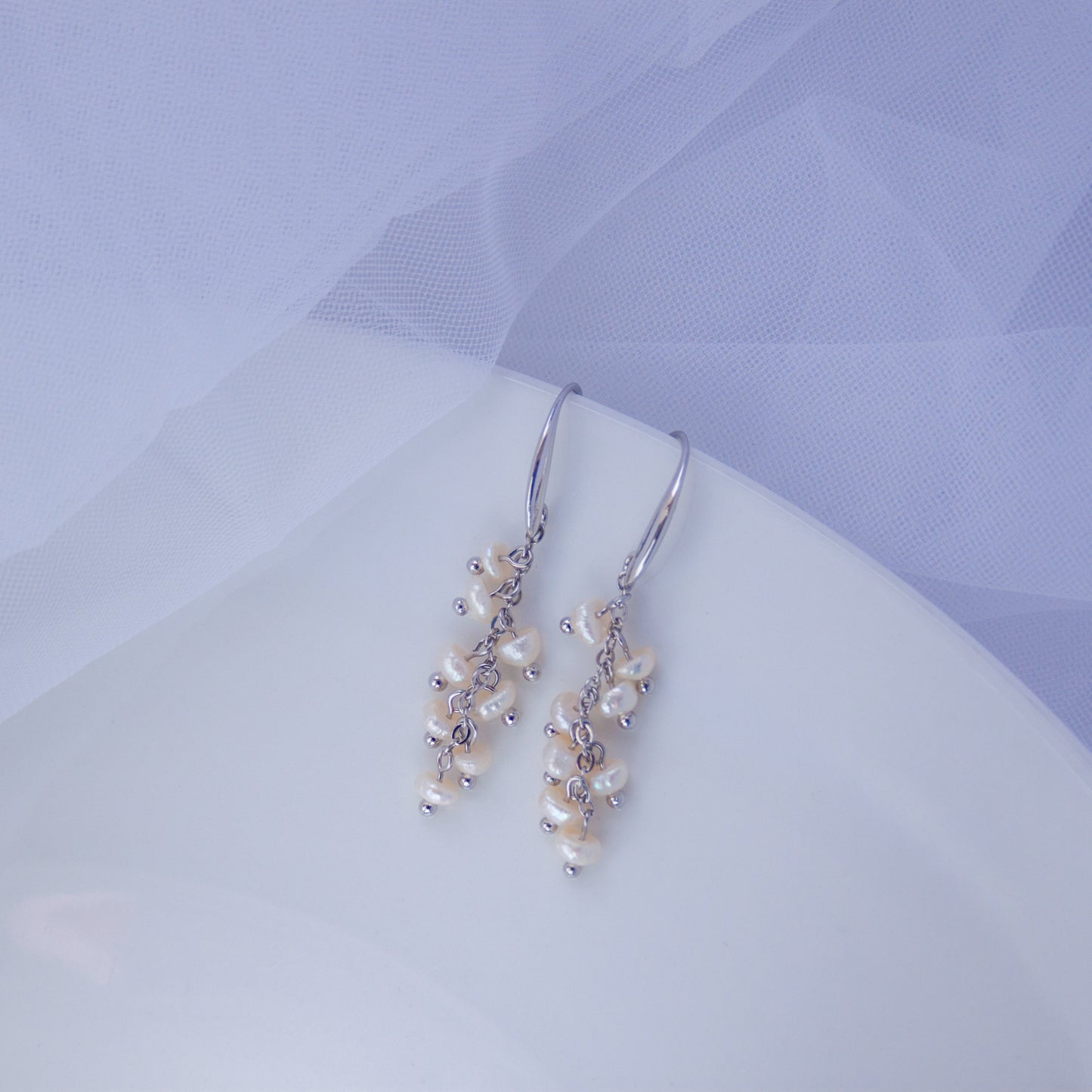 Cluster Pearl Hook Earrings – Sophisticated Silver Dangling Freshwater Pearls