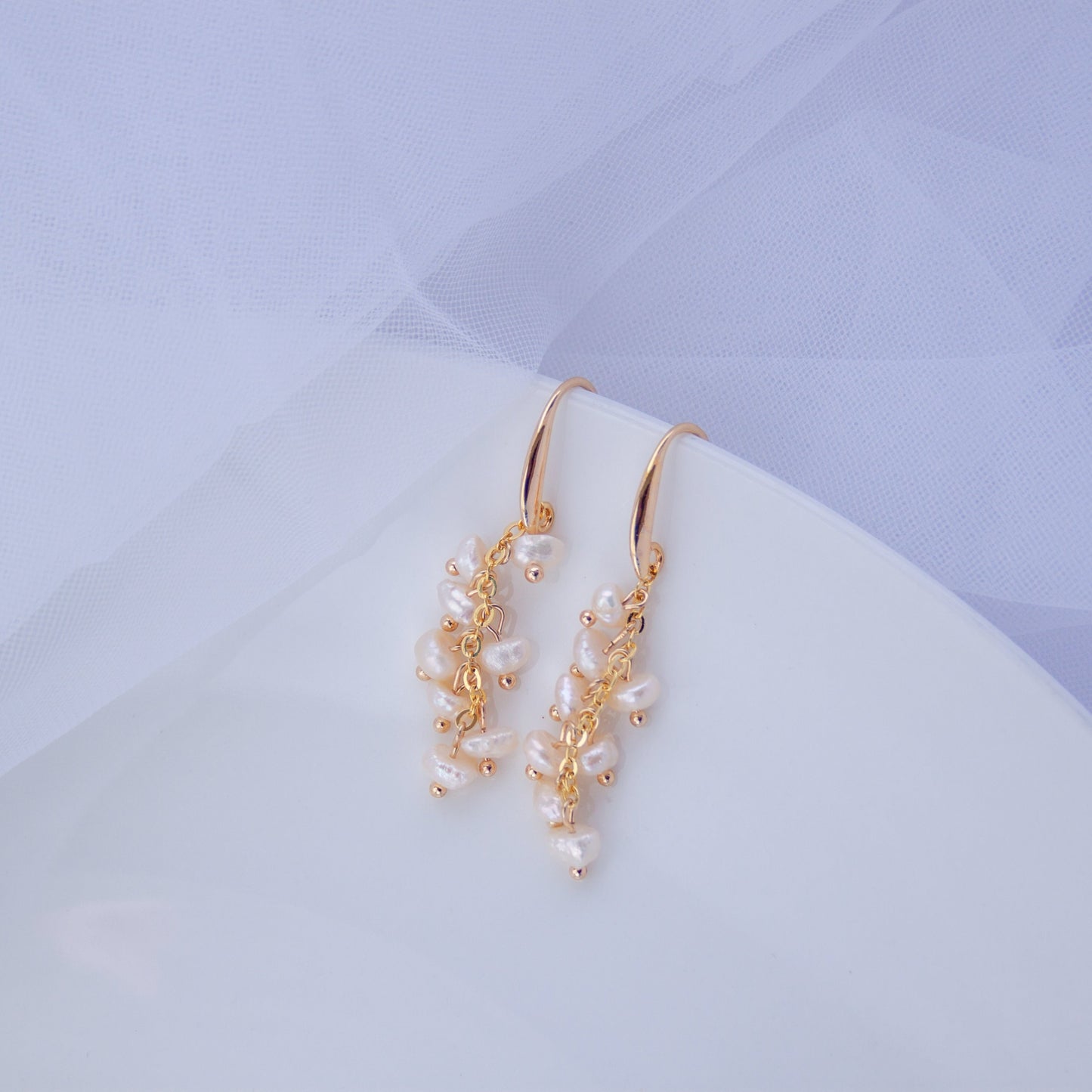 Cluster Pearl Hook Earrings – Freshwater Dangling Pearl Earrings, Elegant Wedding Jewelry, Party Earrings, Christmas Gift for He