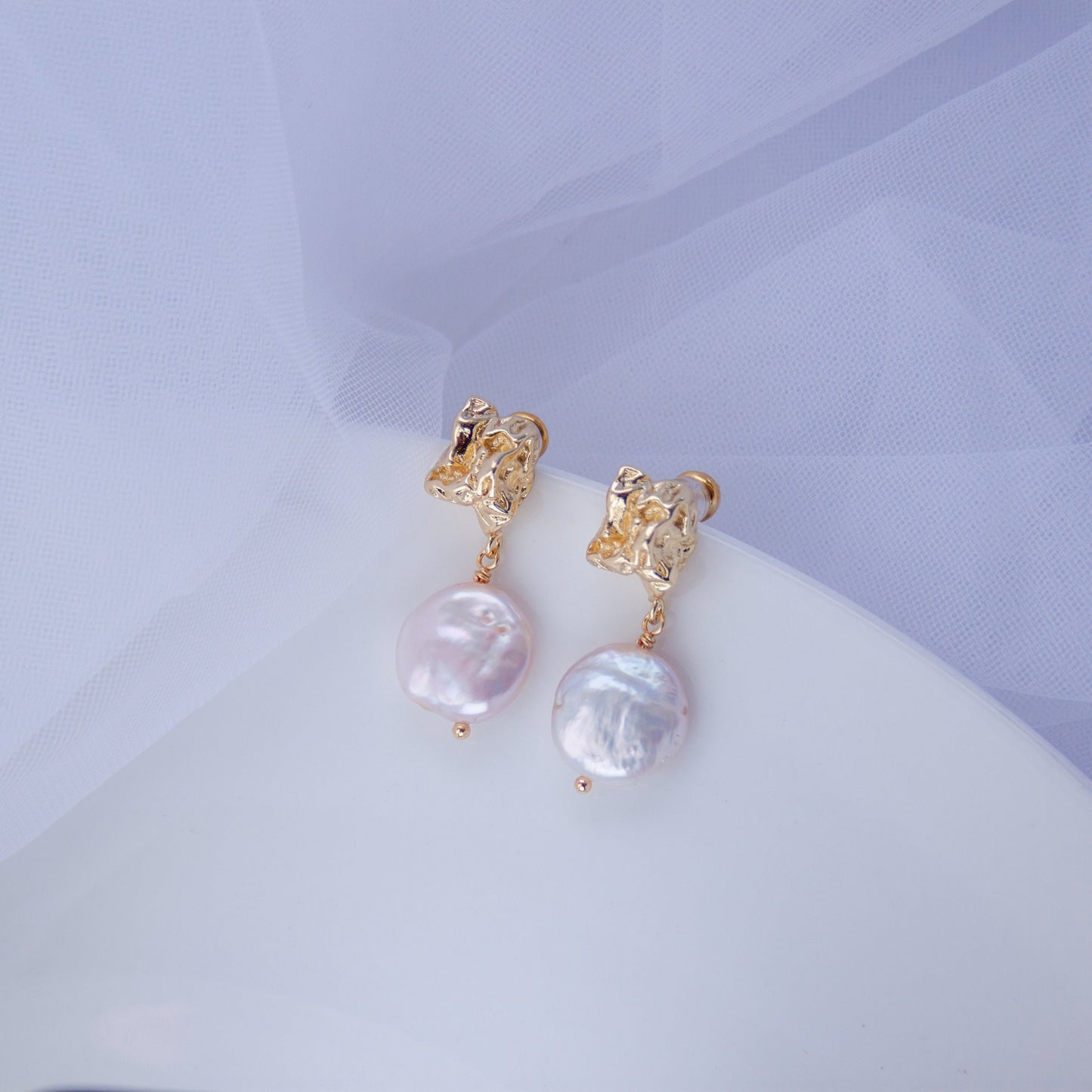 Baroque Pearl Drop Earrings – Irregular Coin Pearl Bridal Jewelry, Unique Dangle Earrings for Weddings, Gift for Wife or Christmas