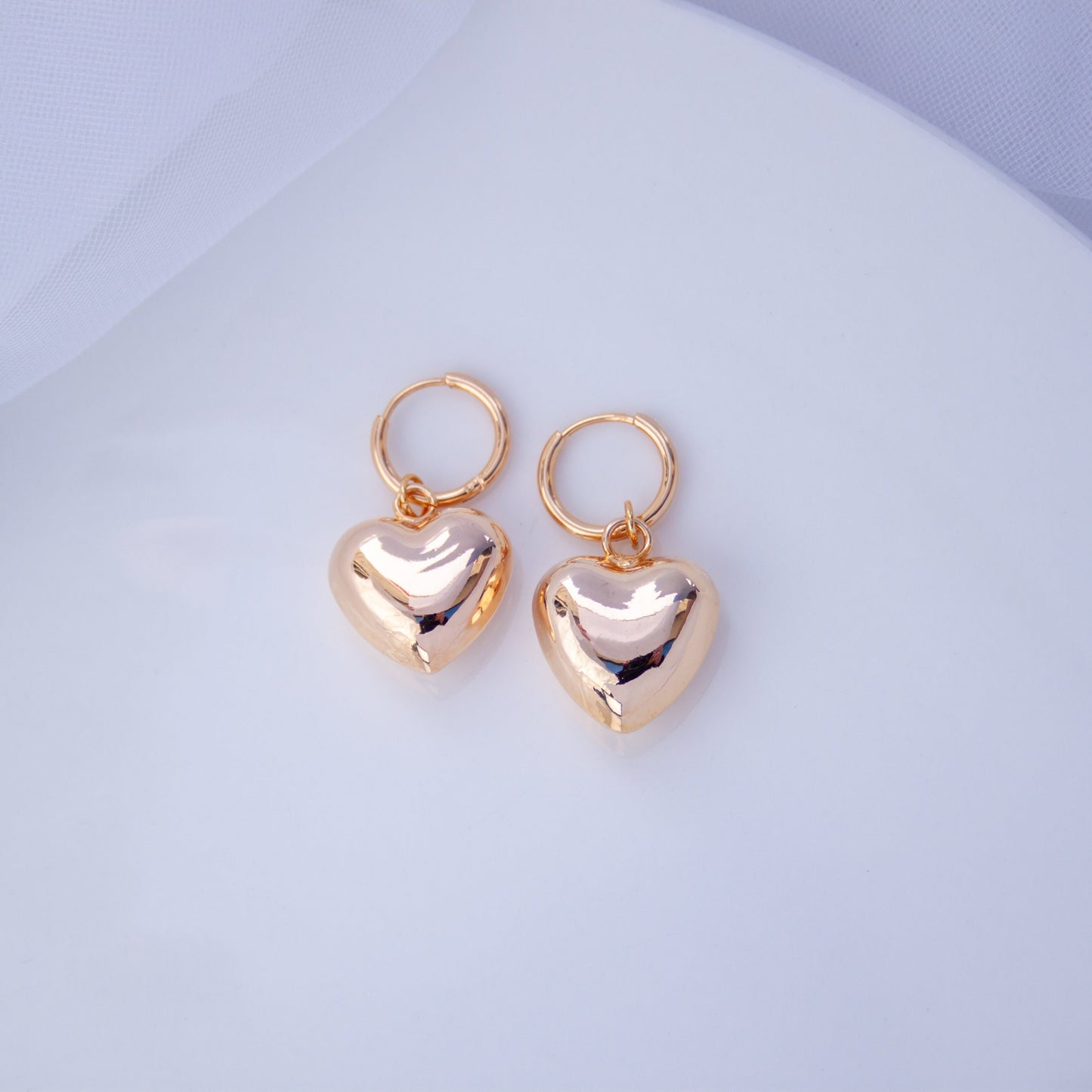 Gold Puffy Heart Earrings – Bubble Heart Hoops, Y2K Chunky Heart Earrings, Christmas Gift for Sister