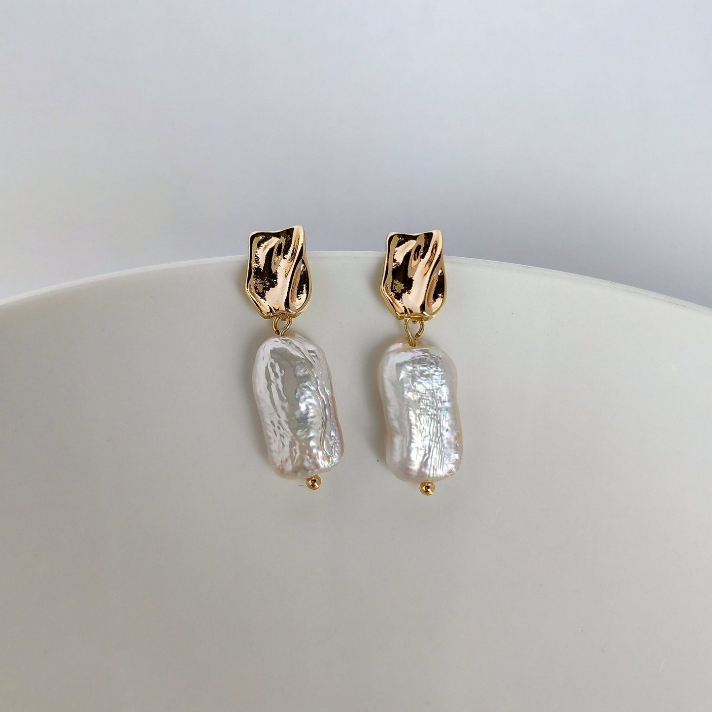 Baroque Pearl Drop Earrings – Irregular Gold Pearl Bridal Jewelry, Wedding Earrings, Elegant Gift for Her, Christmas Gift