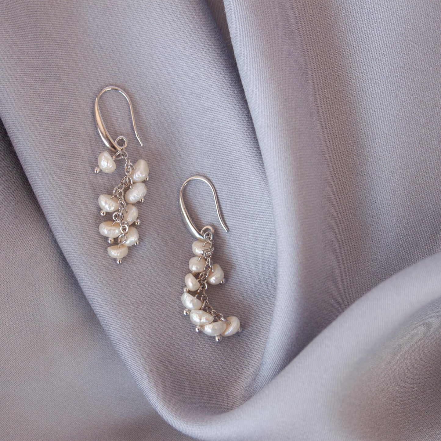 Cluster Pearl Hook Earrings – Sophisticated Silver Dangling Freshwater Pearls