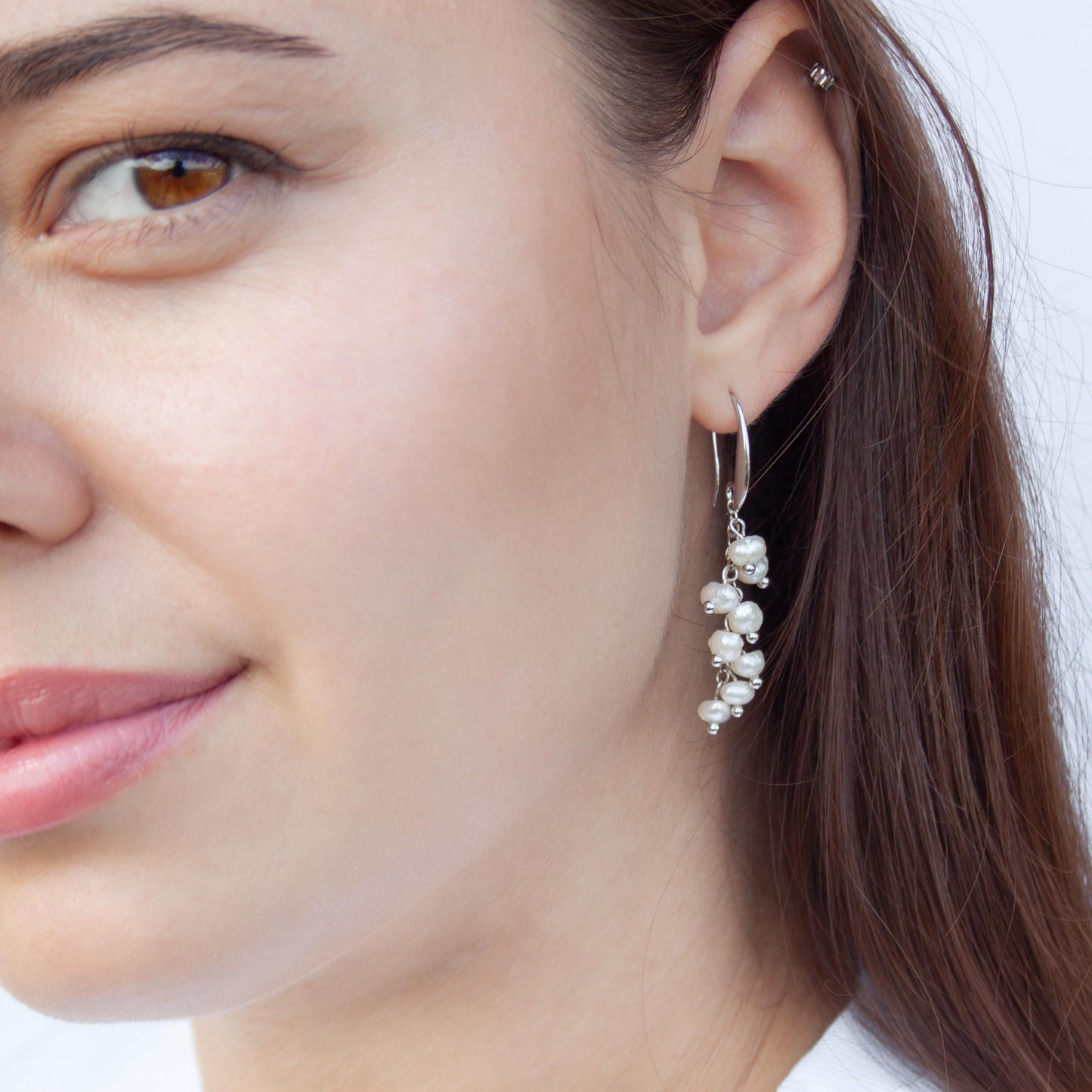 Cluster Pearl Hook Earrings – Sophisticated Silver Dangling Freshwater Pearls