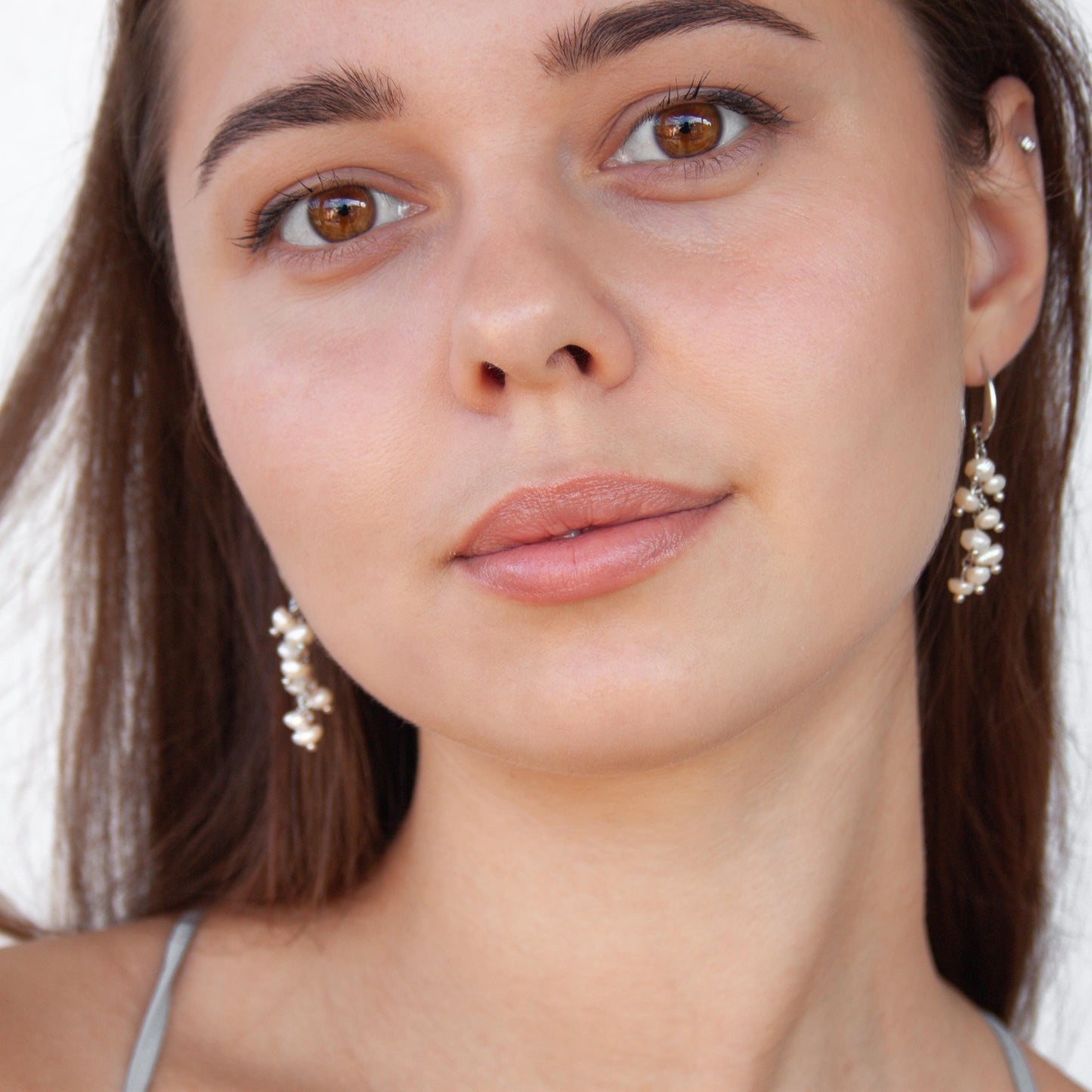 Cluster Pearl Hook Earrings – Sophisticated Silver Dangling Freshwater Pearls