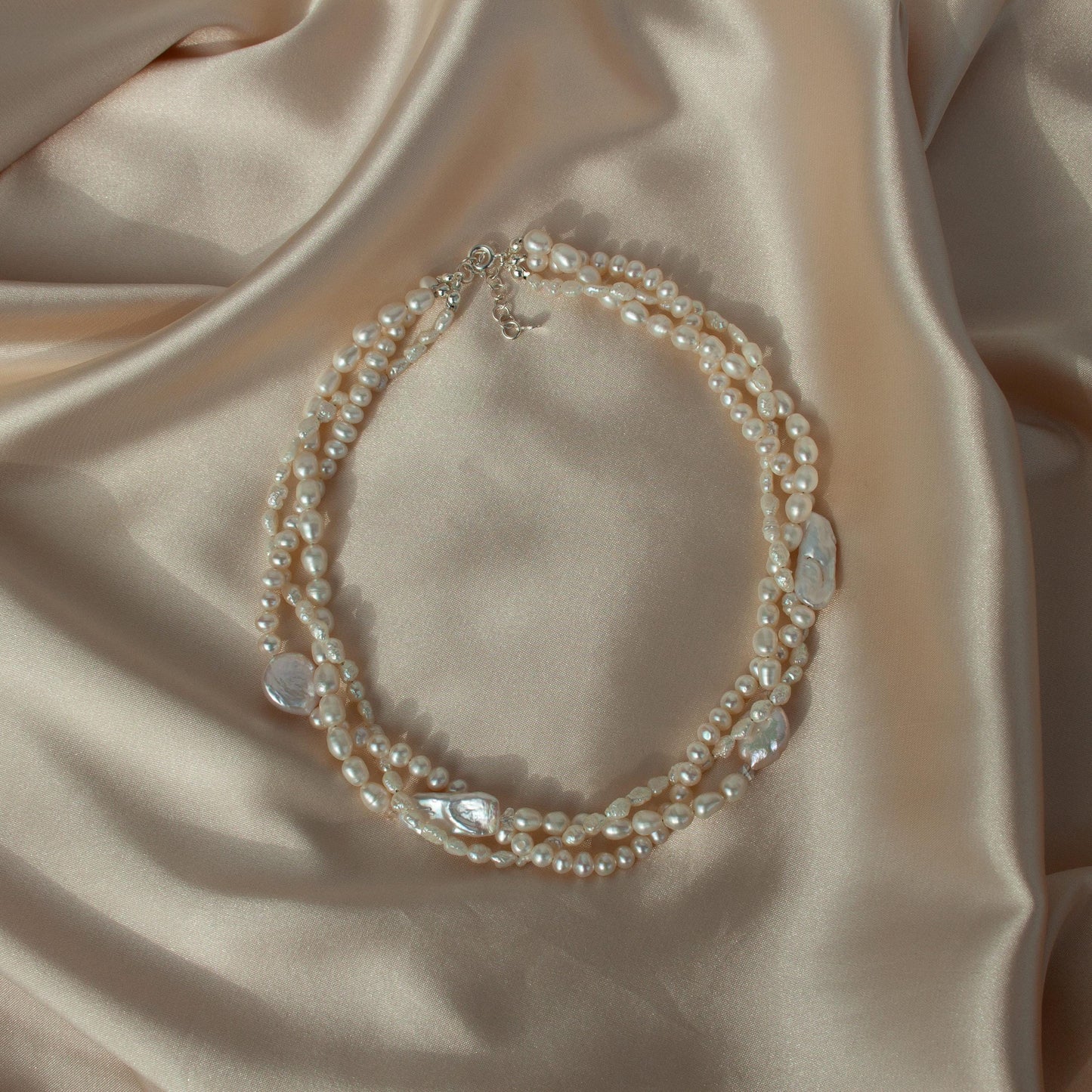 Triple Strand Baroque Pearl Necklace – Chunky Freshwater Pearl Statement Choker, Braided Pearl Wedding Jewelry