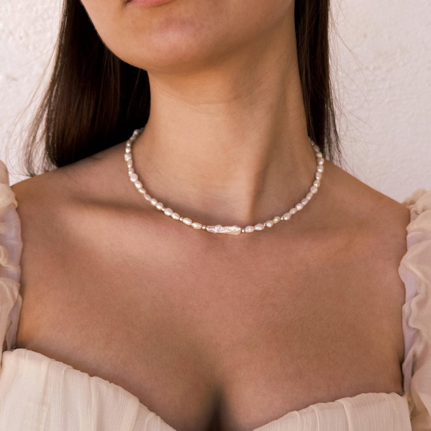 Freshwater Pearl Choker with Biwa Baroque Pearl – Elegant Wedding Necklace, Christmas Gift for Mother