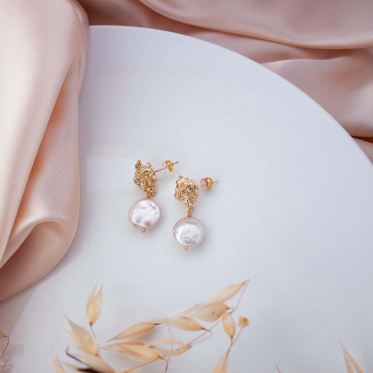 Baroque Pearl Drop Earrings – Irregular Coin Pearl Bridal Jewelry, Unique Dangle Earrings for Weddings, Gift for Wife or Christmas